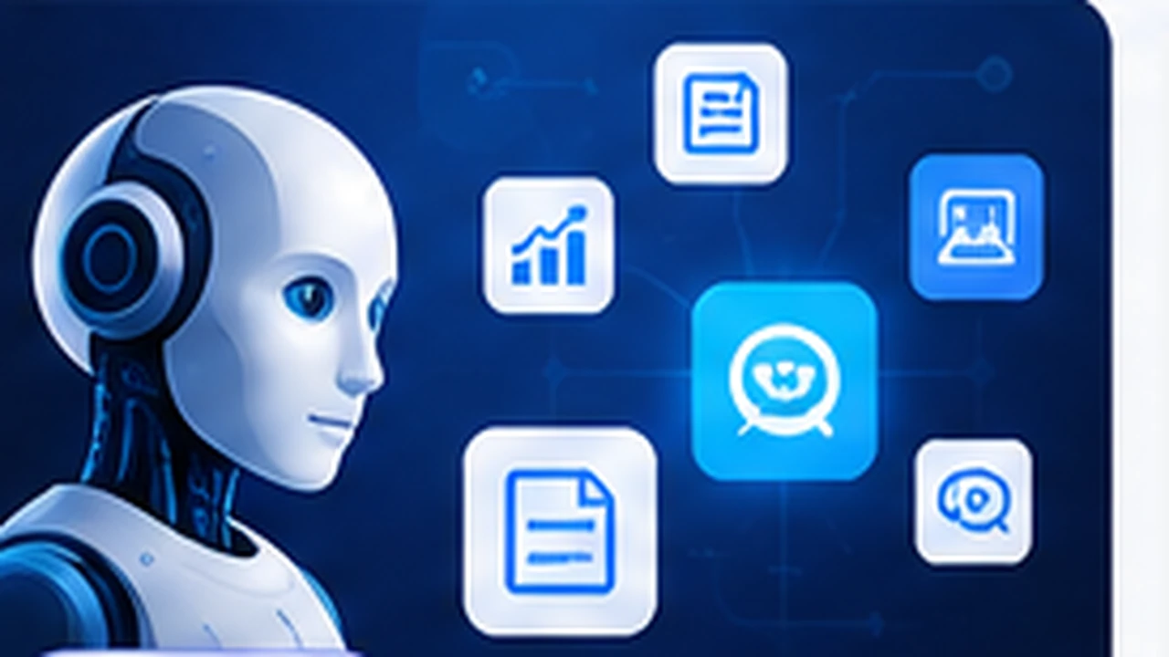 AI assistant with a digital dashboard and productivity icons